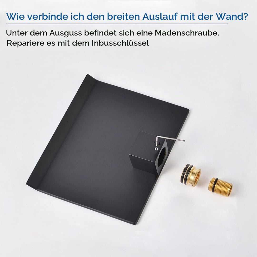 PHASAT Wasserhahn Wasserfall Wandmontage Schwarz Armatur Unterputz für Badezimmer Bad mit 20cm Ausla