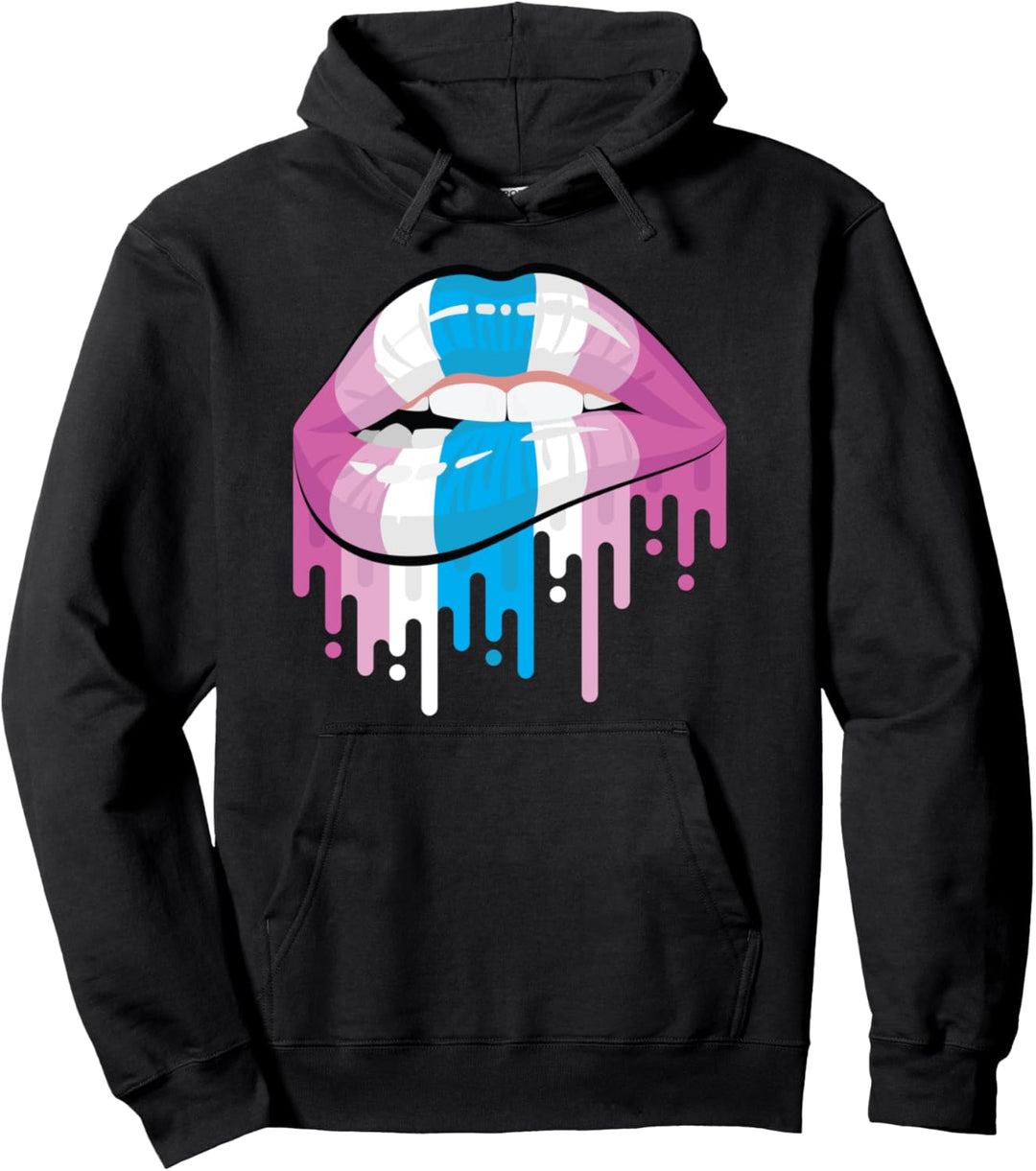 Femboy Lip Bite Crossdressing Trans Transgender Pride Flag Pullover Hoodie