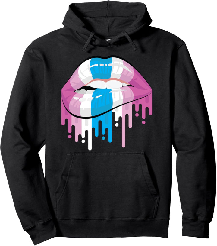 Femboy Lip Bite Crossdressing Trans Transgender Pride Flag Pullover Hoodie
