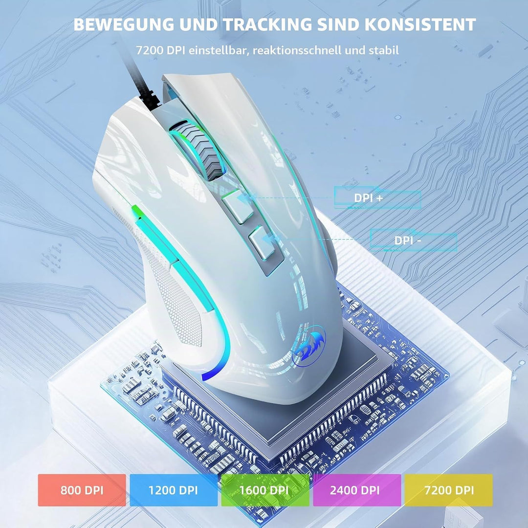 Redragon M602 Gaming Maus RGB Beleuchtet, 7200 DPI, 7 Tasten, 7 Beleuchtung Modis Programmierbar mit