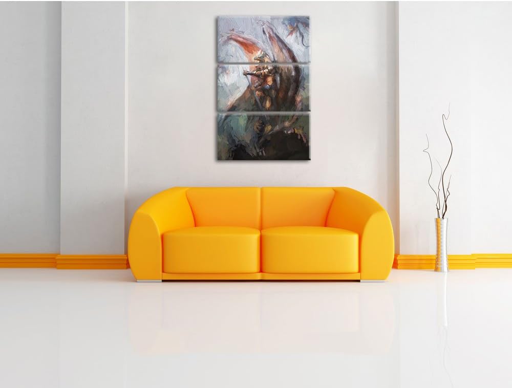 Pixxprint Drachenmann als Leinwandbild/Grösse: 3 Teilig (120x80) cm/Wandbild/Kunstdruck/fertig bespa