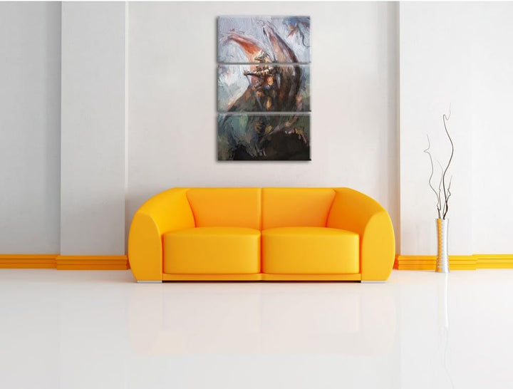 Pixxprint Drachenmann als Leinwandbild/Grösse: 3 Teilig (120x80) cm/Wandbild/Kunstdruck/fertig bespa