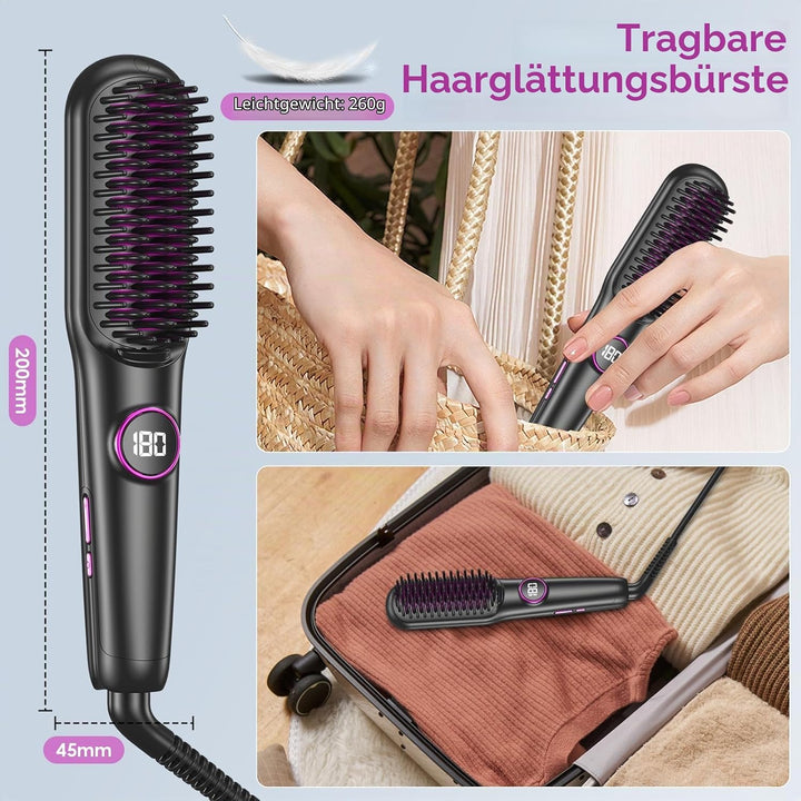 Glättbürste Keramik, Professioneller Glätteisen &amp; Haarbürste, Haarglätter Bürste 9 Temperaturen, Ion