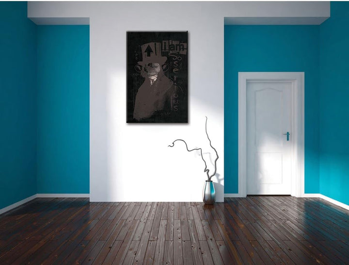 Dark I am serious black Bild auf Leinwand, XXL riesige Bilder fertig gerahmt mit Keilrahmen, Kunstdr