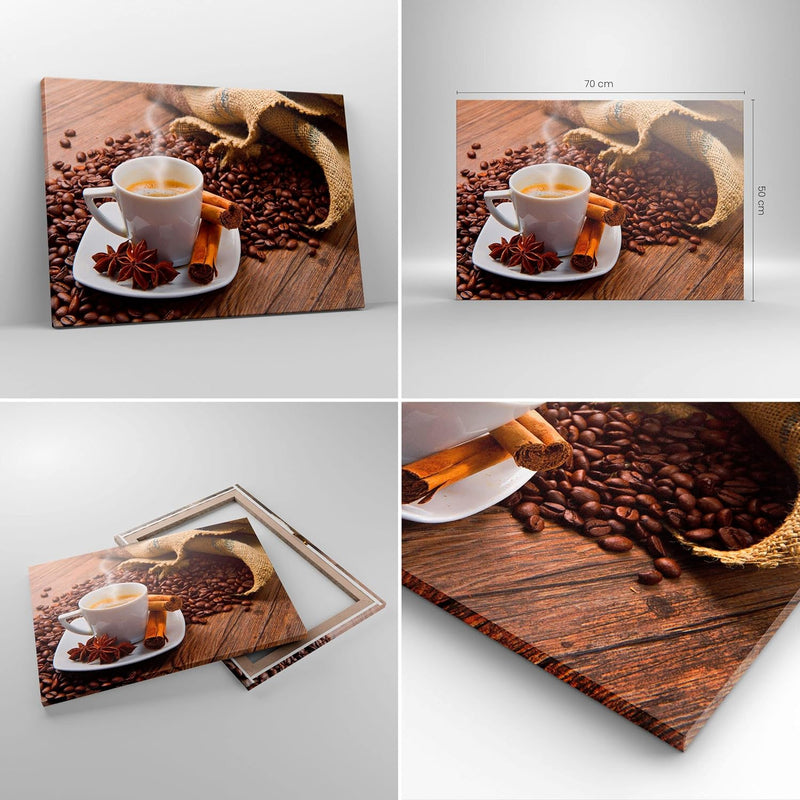 Bilder auf Leinwand Kaffee schwarz Frühstück Schokolade Leinwandbild 70x50cm Wandbilder Dekoration W