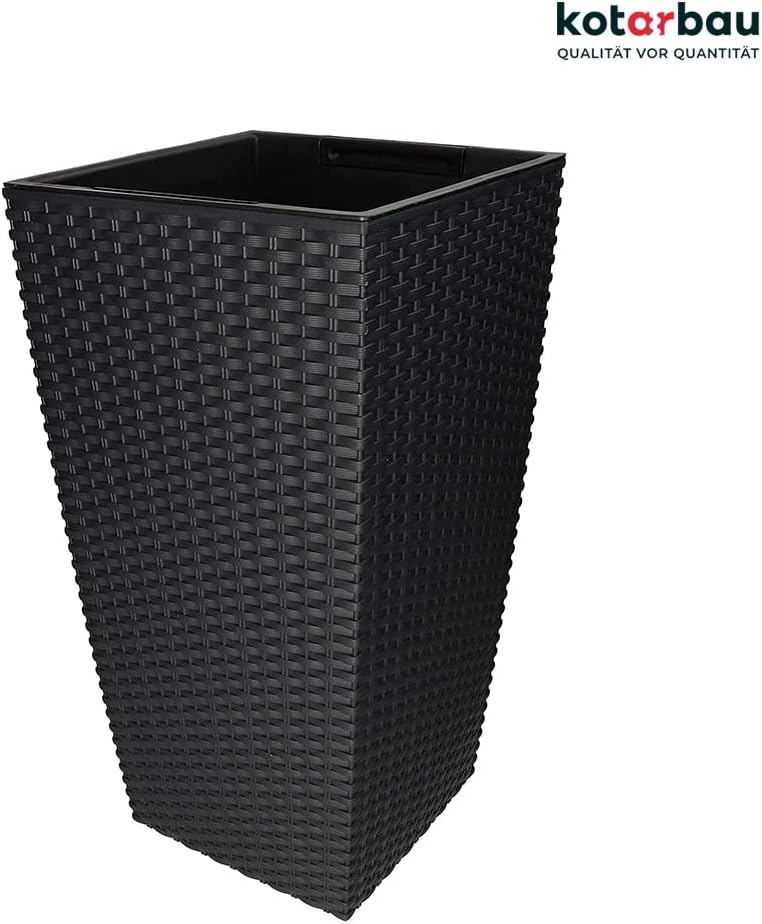 KOTARBAU® Blumentopf 325x325x610mm Rattandesign Quadratisch mit Innentopf Anthrazit, 325x325x610mm