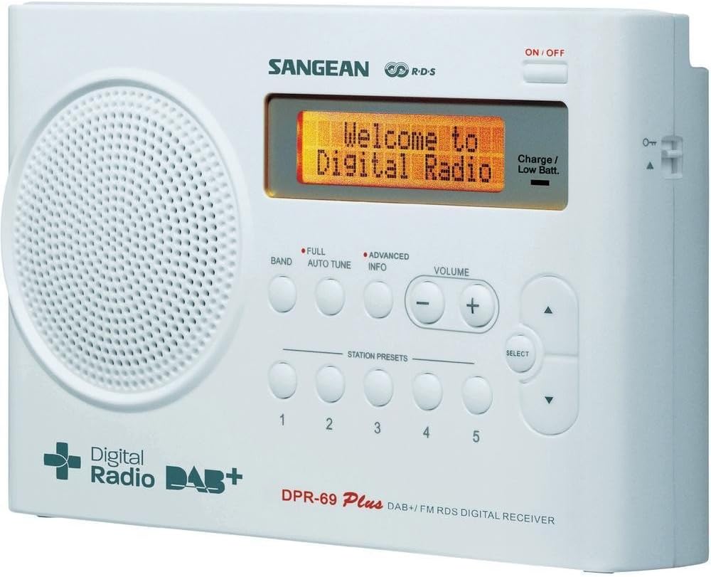 Sangean DPR-69+ tragbares DAB+ Digitalradio (UKW-Tuner, Batterie-/Netzbetrieb) weiss, Weiss