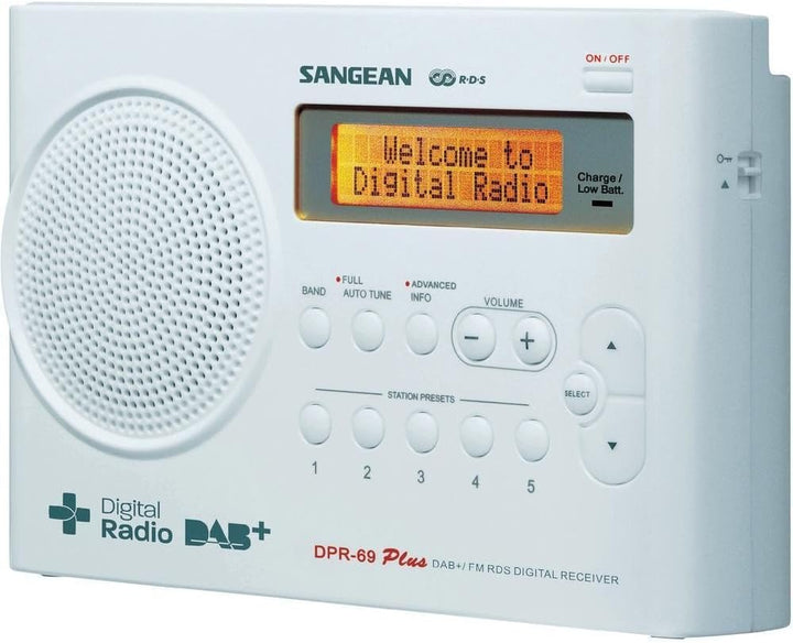 Sangean DPR-69+ tragbares DAB+ Digitalradio (UKW-Tuner, Batterie-/Netzbetrieb) weiss, Weiss