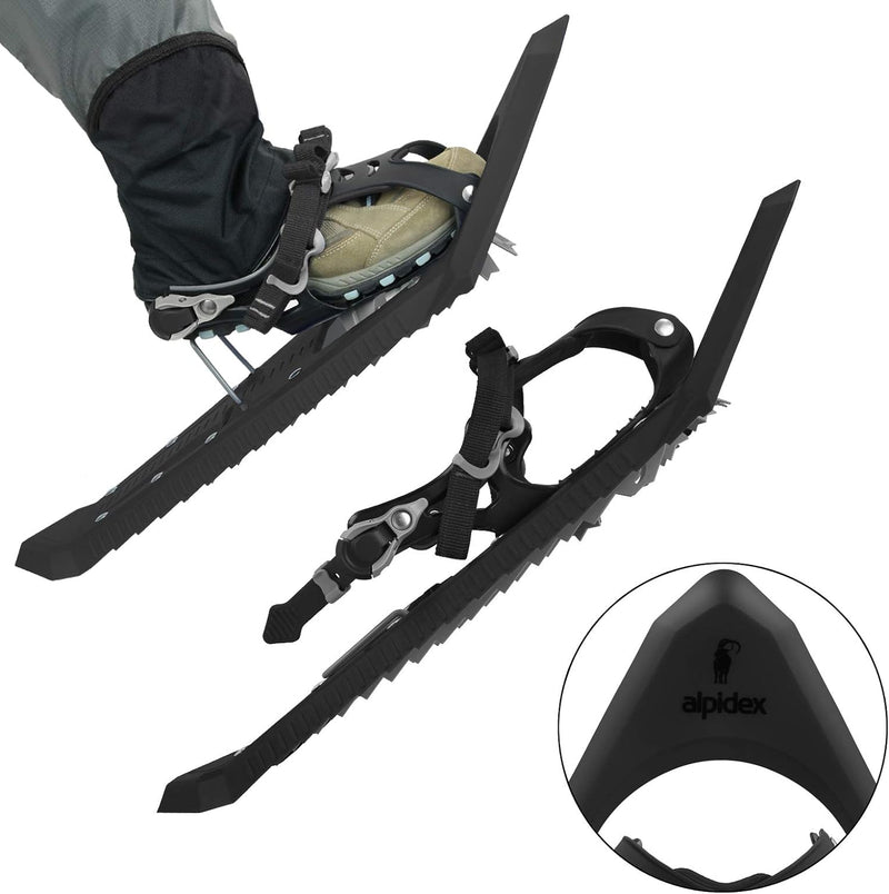 ALPIDEX Schneeschuhe Steighilfe Tragetasche Schuhgrösse 38 bis 45 Optional Stöcke Black - ohne