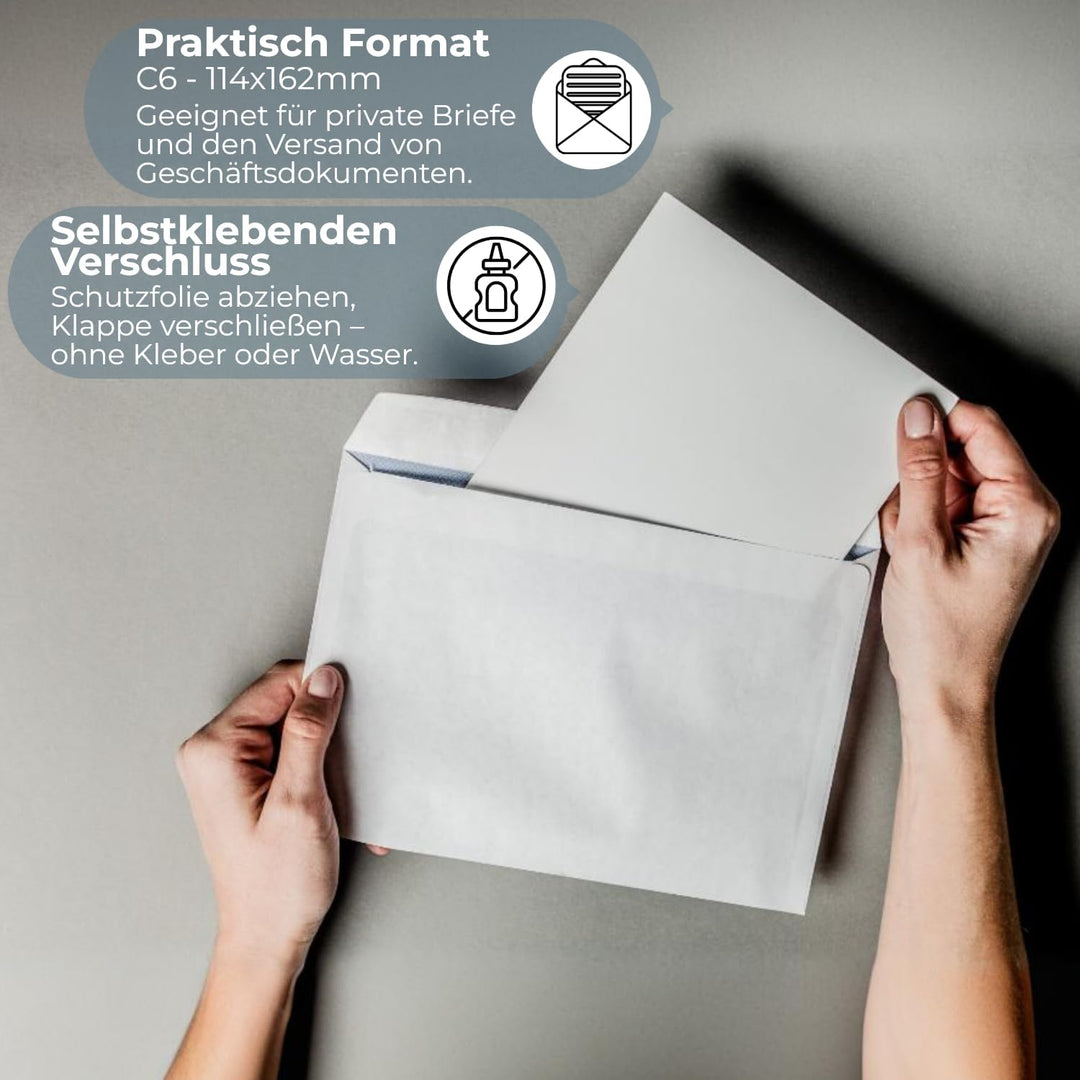 5000 Briefumschläge ohne Fenster DIN C6 Umschläge Weiss haftklebend 114 x 162 mm 75g/m² Papierumschl