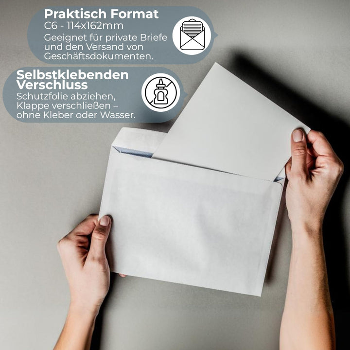 5000 Briefumschläge ohne Fenster DIN C6 Umschläge Weiss haftklebend 114 x 162 mm 75g/m² Papierumschl
