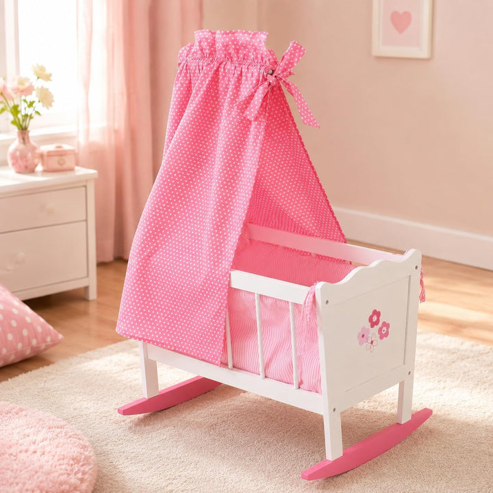 Bayer Chic 2000 - Puppenwiege, Wiege für Puppen, Puppenbett, Puppenmöbel, Puppenzubehör, Fiori, weis
