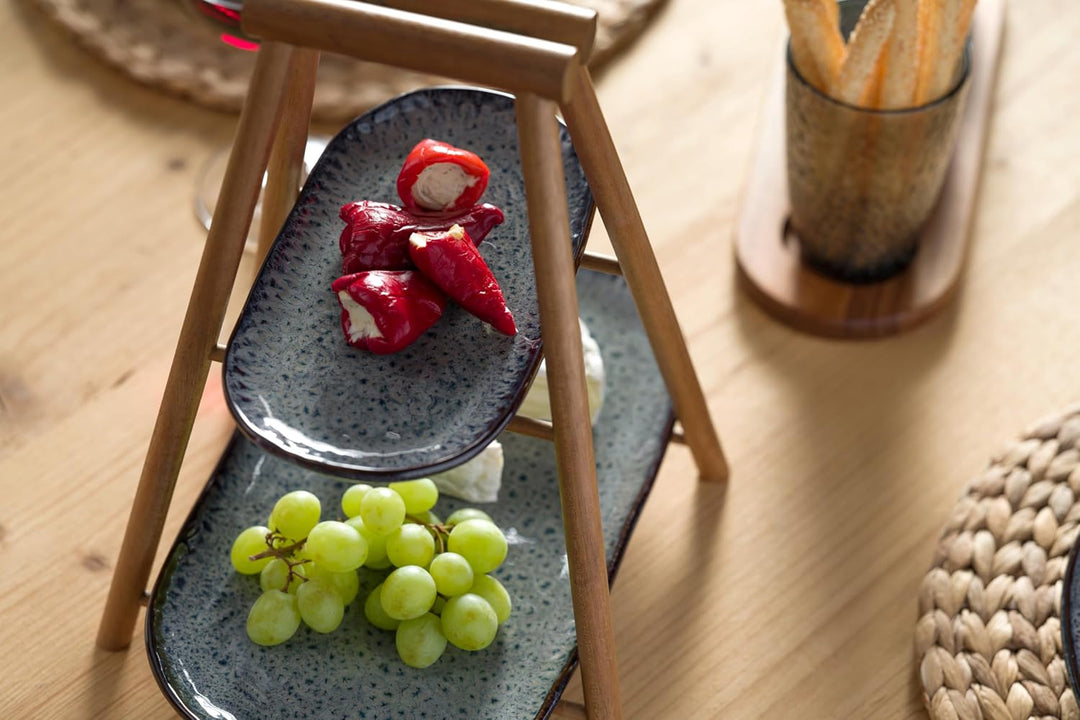 Leonardo Matera Etagere - Kleine Etagere 2 stöckig aus Keramik und Holz - Eckiger Teller zum Anricht