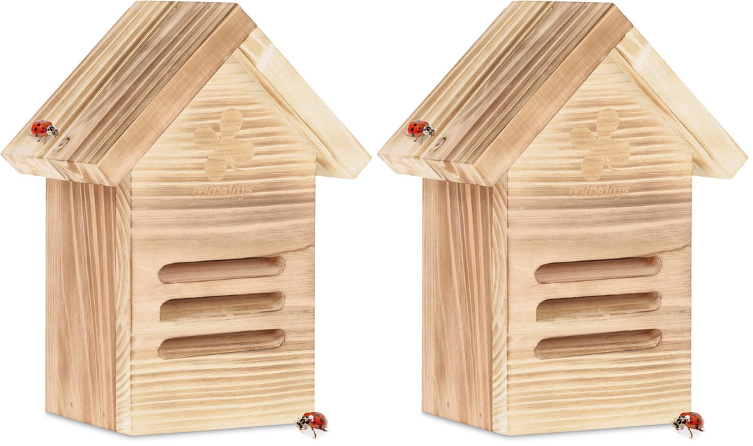 Relaxdays Marienkäferhaus, Holz, Marienkäferhotel Garten, zum Aufhängen, Insektenhotel für Marienkäf