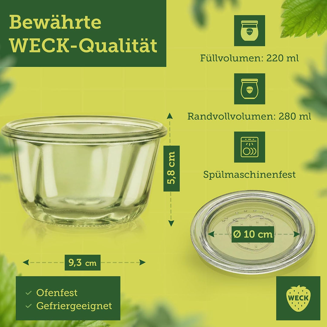 Weck Glas 6 280ml Gugelhupf Form RR100 mit Auswahl Zubehör im Original Weck Karton (Mit Glasdeckel)