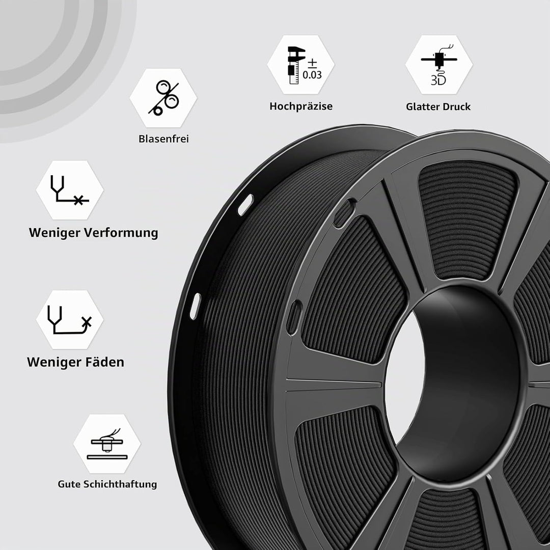 GEEETECH Matte PLA Filament, 3D-Drucker PLA Filament 1 kg Spule, Genauigkeit +/- 0,03 mm, Schwarz BA
