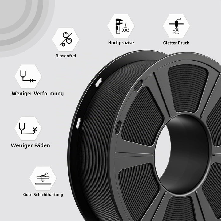GEEETECH Matte PLA Filament, 3D-Drucker PLA Filament 1 kg Spule, Genauigkeit +/- 0,03 mm, Schwarz BA