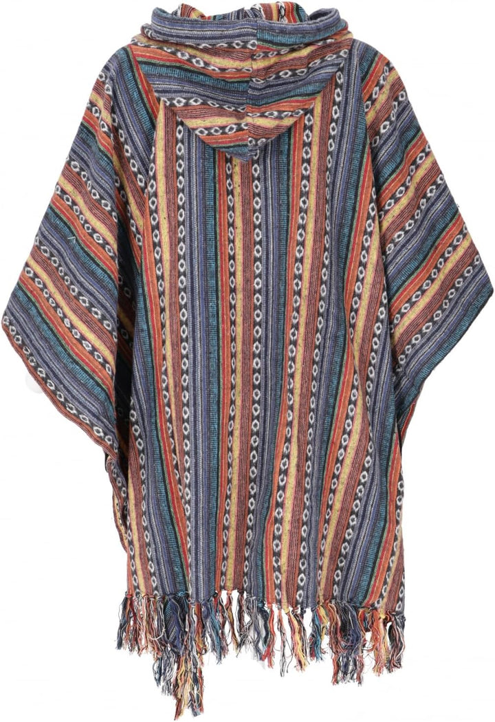 GURU SHOP Poncho Hippie Chic, Ethno Poncho, Andenponcho, Herren/Damen, Blau, Baumwolle, Size:One Siz