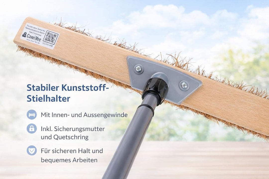 BawiTec Kokosbesen Kehrset,Komplett-Set,Besen 40cm,mit Teleskopstiel verstellbar,Handfeger Holz 28cm