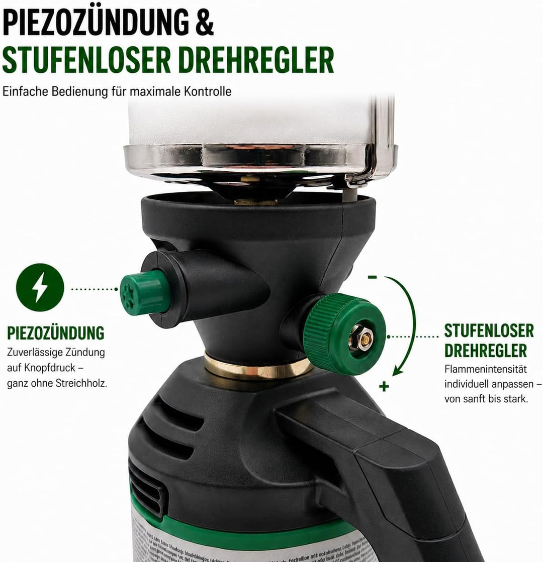 NOLA Campinglampe Gas mit Piezo inkl 3 Glühstrümpfen Gaslampe Licht regulierbar