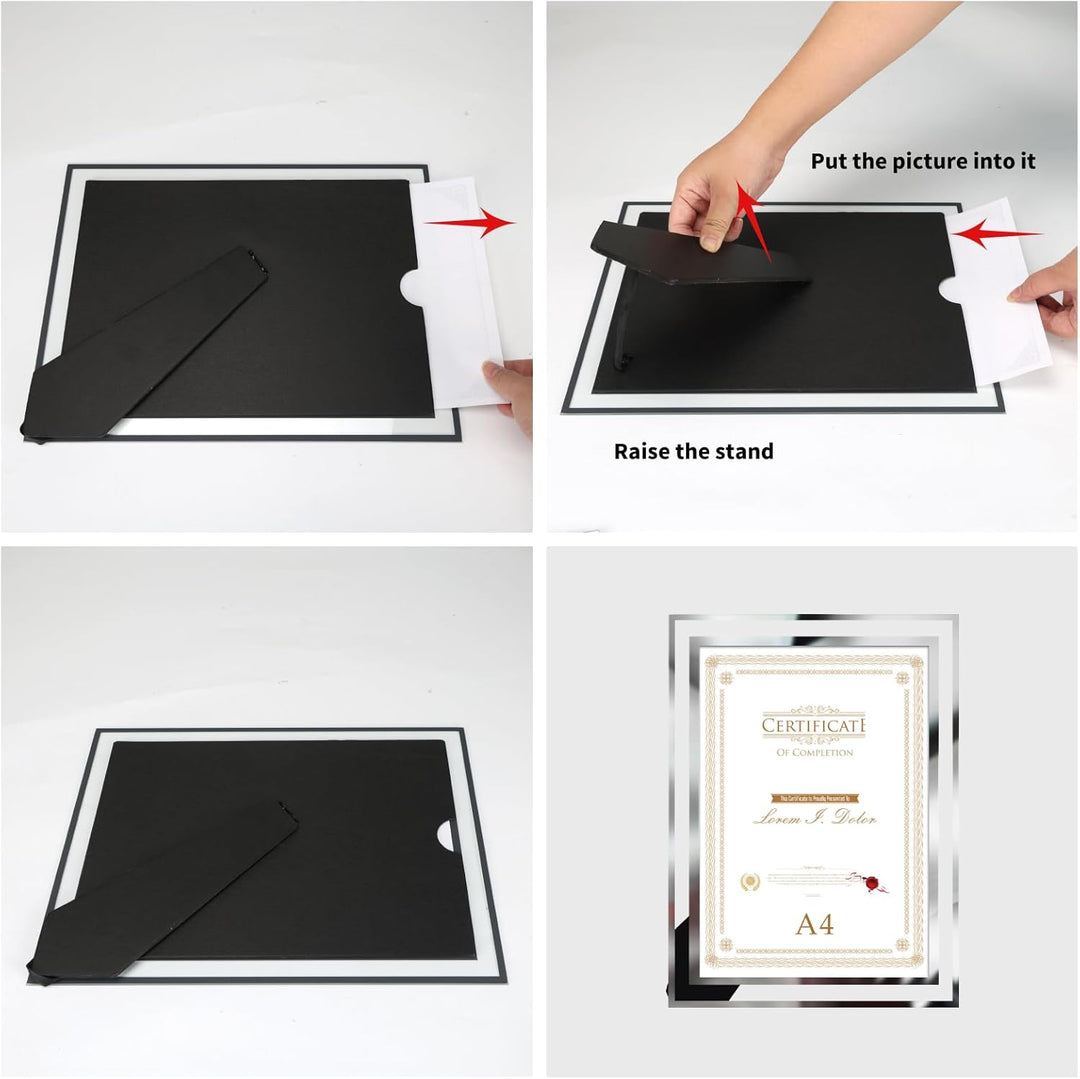 Hoikwo 4er-Set Bilderrahmen DIN A4 Glas – Fotorahmen Silber für Zertifikate, Diplome, Familienfotos