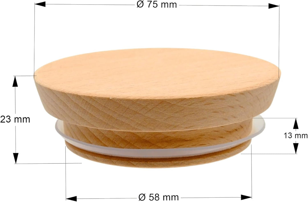 Holzdeckel mit Dichtung - Buche, Holzdeckel für ein Glas, Deckel Aus Holz, Holz Deckel, Runder Holzd