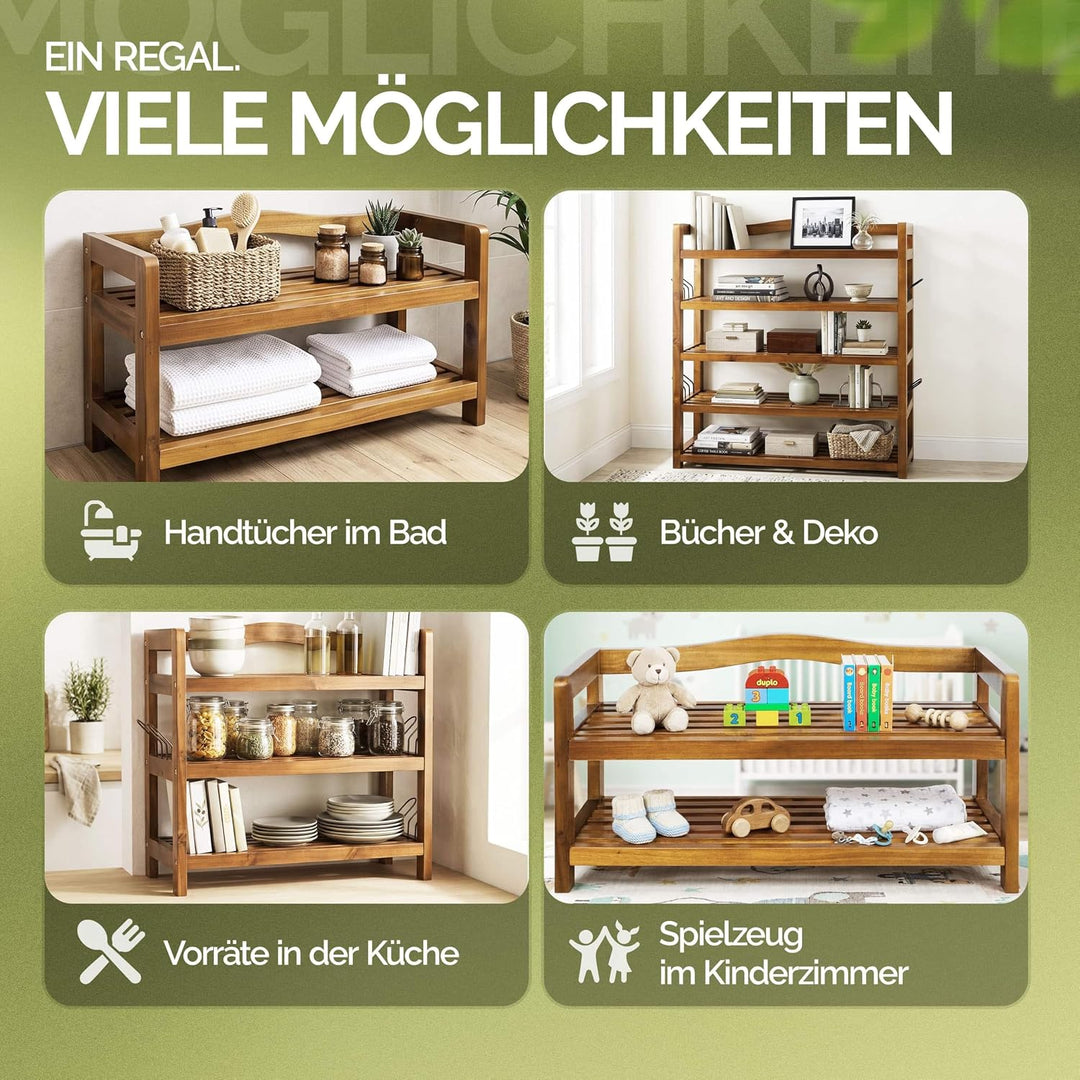 Casaria® Schuhregal mit 2 Ebenen 75x26x42cm FSC®-Zertifiziert Akazien Holz Massiv Bad Diele Flur Bad