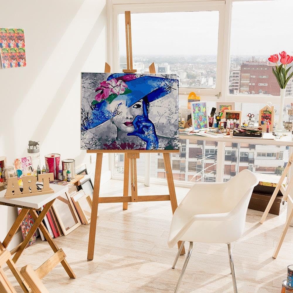 Artnapi Malen nach Zahlen Erwachsene mit Rahmen | DIY Handgemalt | Mädchen mit Hut | Kit für Anfänge