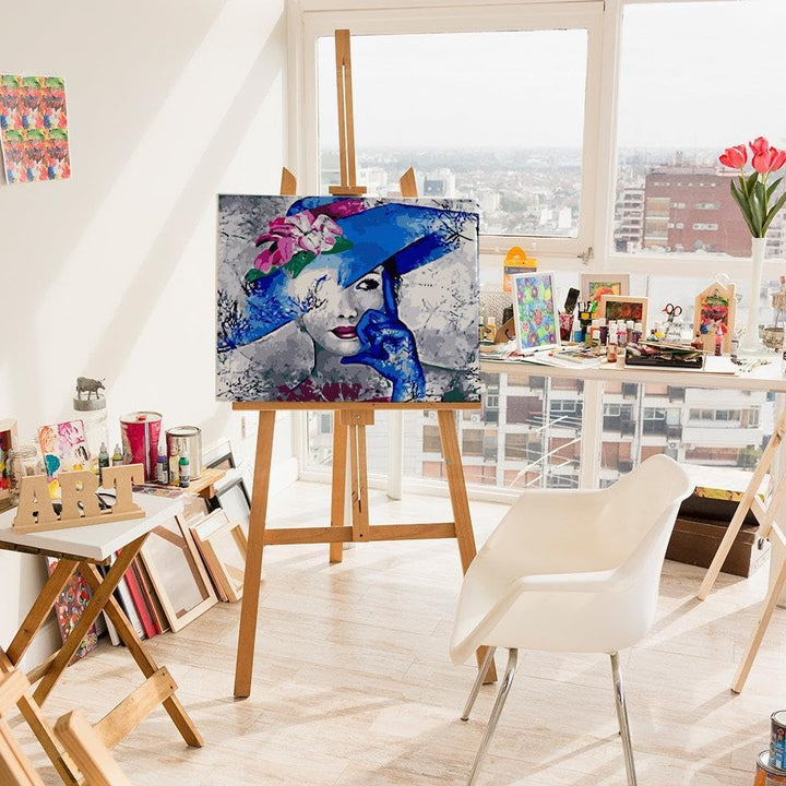 Artnapi Malen nach Zahlen Erwachsene mit Rahmen | DIY Handgemalt | Mädchen mit Hut | Kit für Anfänge