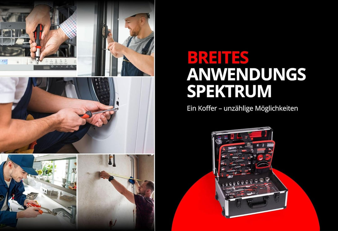 Mephisto Werkzeugtrolley Werkzeugkoffer mit Trolleyfunktion gefüllt mit Werkzeug Set 299 tlg. Werkze