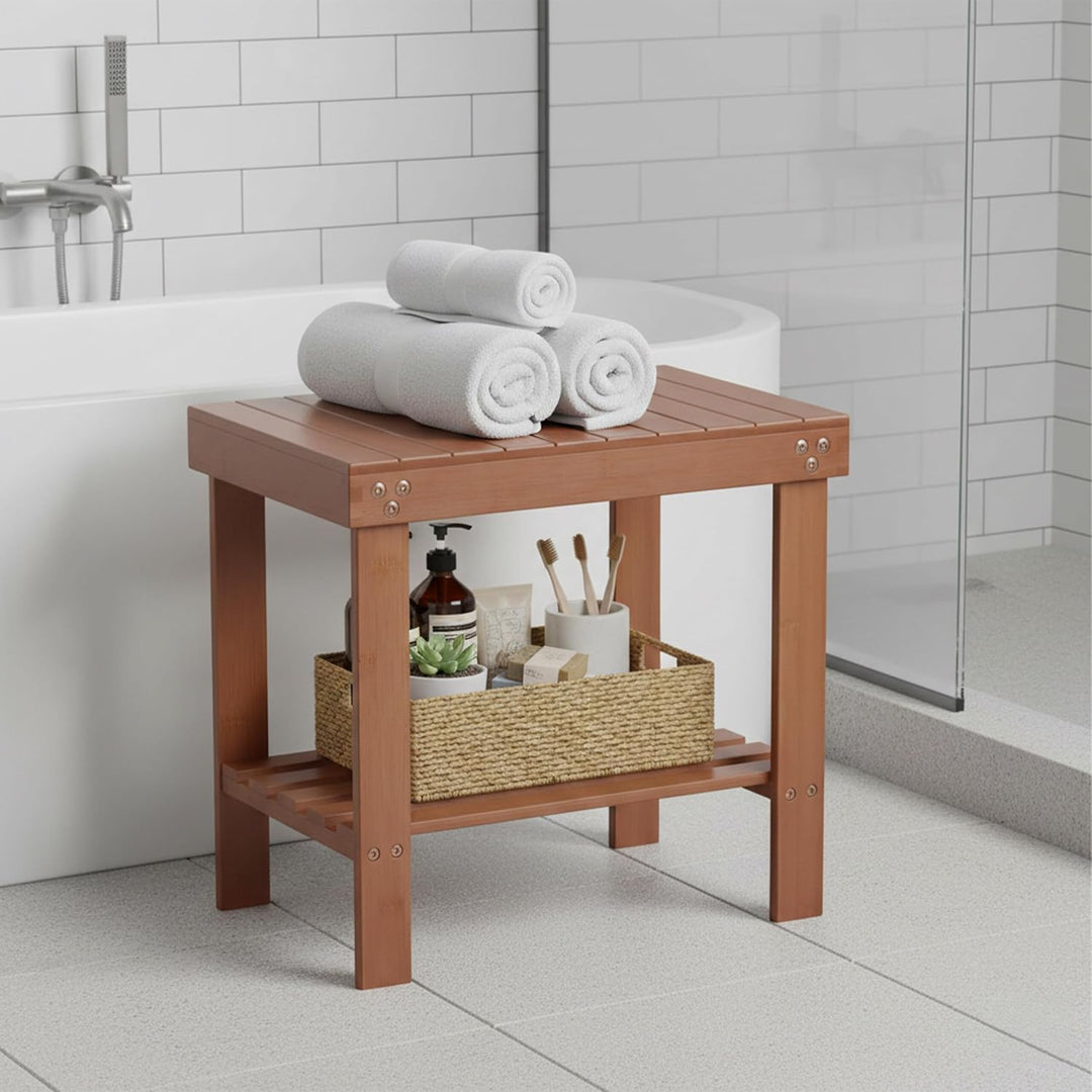 Relaxdays Badhocker aus Bambus, mit Ablagefläche, HxBxT: 41 x 44 x 28 cm, Bad, Wohnzimmer & Flur, Si