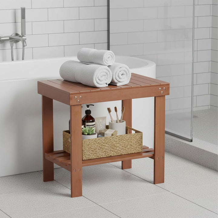 Relaxdays Badhocker aus Bambus, mit Ablagefläche, HxBxT: 41 x 44 x 28 cm, Bad, Wohnzimmer & Flur, Si
