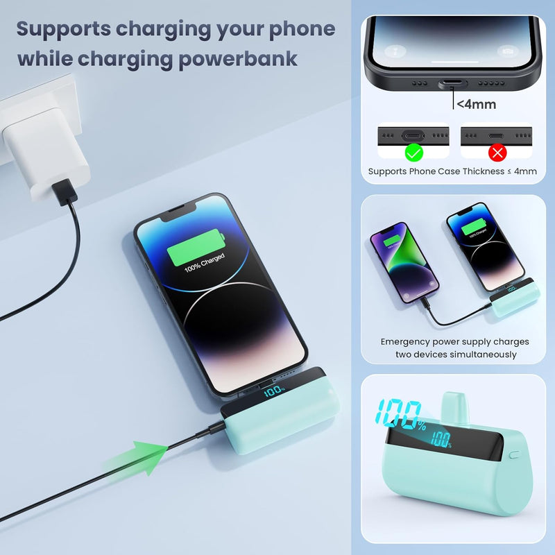 Feob Mini Powerbank für iPhone 5200mAh, 20W PD Schnelles Aufladen Power Bank Klein Ultrakompakter mi