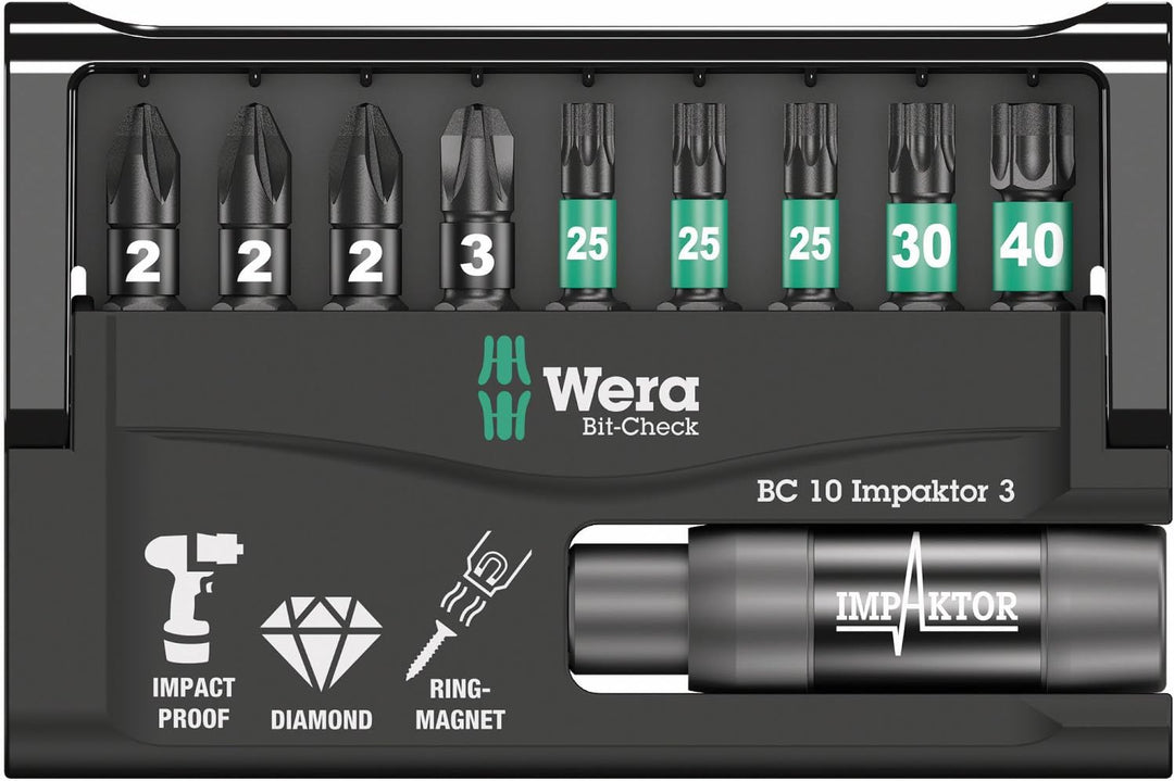 Wera Bit-Sortiment, Bit-Check 10 Impaktor 3, 10-teilig, 05057683001 Bit-Check 10 Impaktor 3 Single