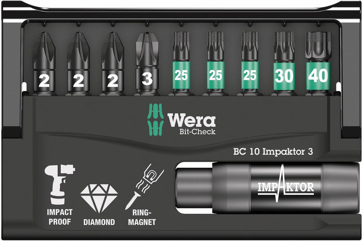 Wera Bit-Sortiment, Bit-Check 10 Impaktor 3, 10-teilig, 05057683001 Bit-Check 10 Impaktor 3 Single
