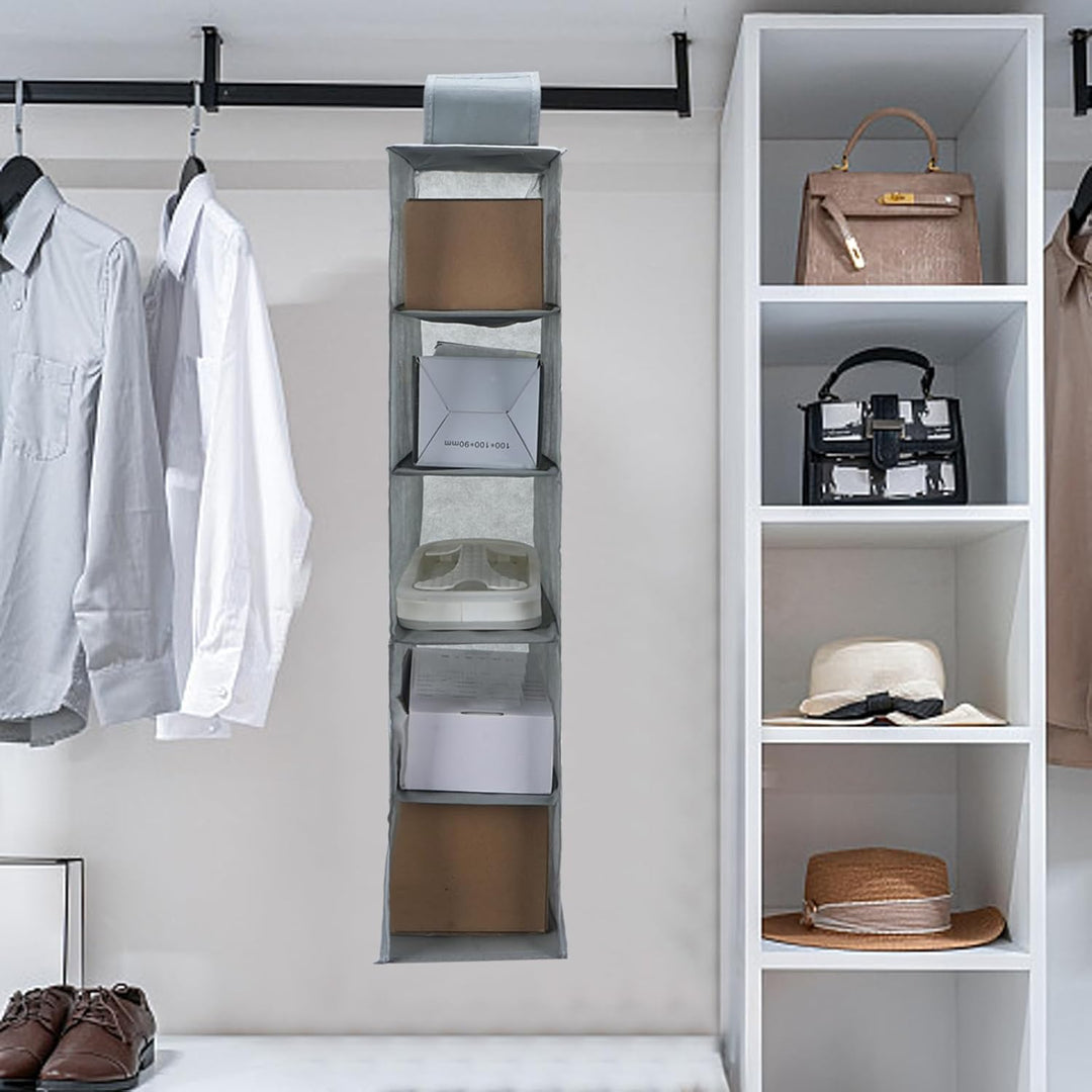 2 Stück Hängeregal Stoff mit 5 Fächer, Zusammenklappbar Hängeaufbewahrun, Kleiderschrank Organizer,