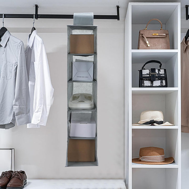 2 Stück Hängeregal Stoff mit 5 Fächer, Zusammenklappbar Hängeaufbewahrun, Kleiderschrank Organizer,