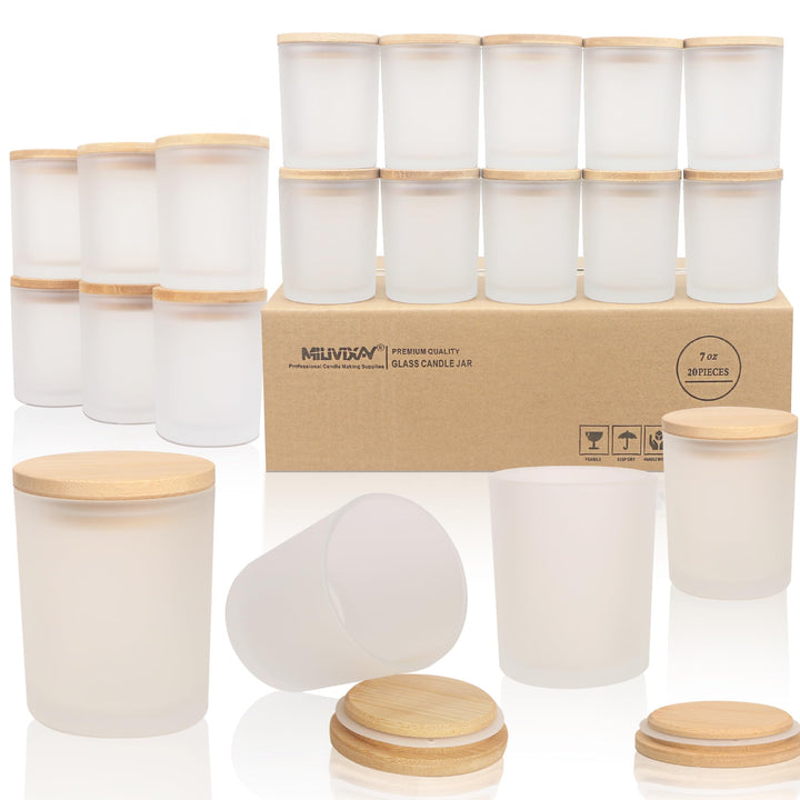 MILIVIXAY 20 Stück 200 ml Milchglas-Kerzengläser mit Deckel, leere Kerzengläser für die Herstellung