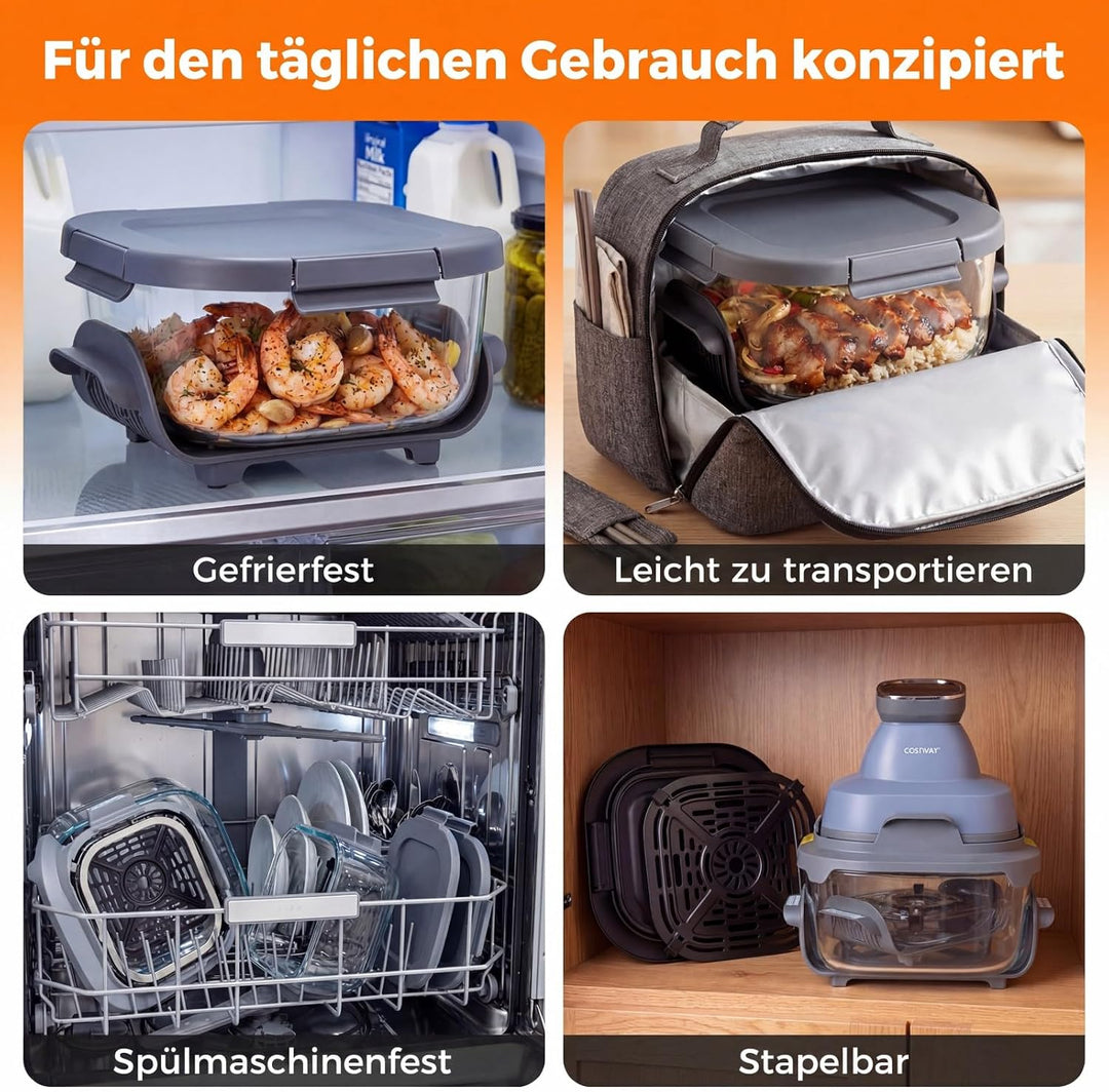 COSTWAY Air Fryer tragbar Glas Heissluftfritteuse 4 L/1,7 L, 6 in 1 Airfryer | Heissluftfrittieren &