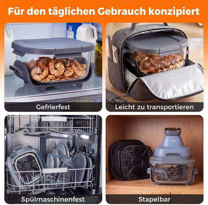 COSTWAY Air Fryer tragbar Glas Heissluftfritteuse 4 L/1,7 L, 6 in 1 Airfryer | Heissluftfrittieren &