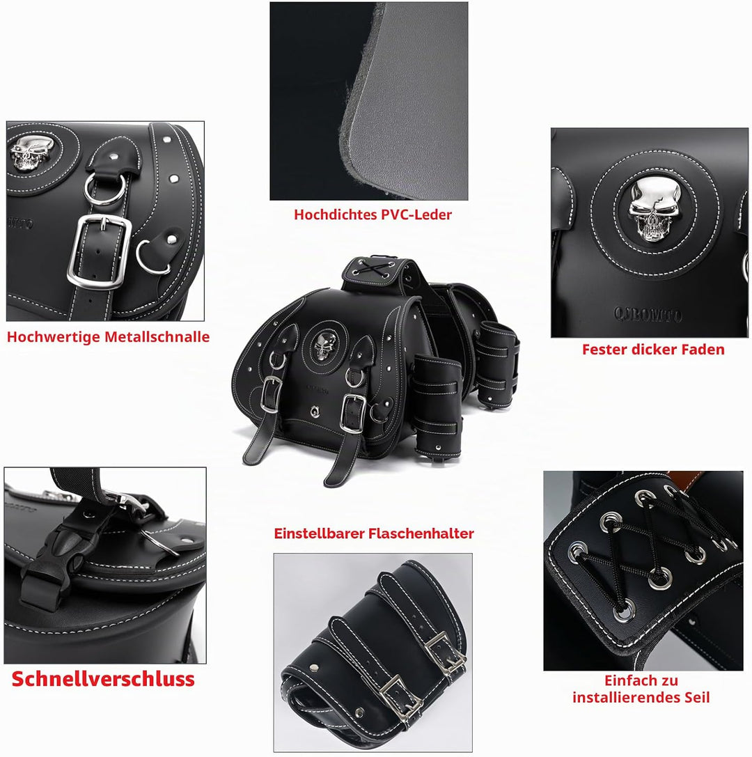 QJBOMTO Hochdichtes Leder-Motorrad-Saddebags,Gepäckträger,Seitentaschen mit Getränkehalter, Harley S
