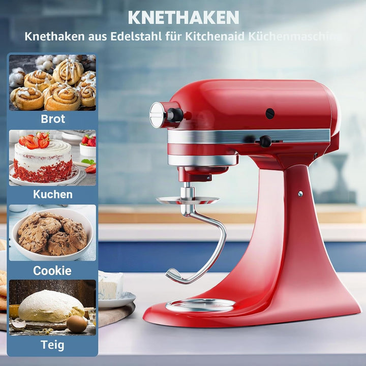 COFUN Edelstah Knethaken für KitchenAid Zubehör, passend für KitchenAid 4,5–5 Quart Kippkopf-Standmi