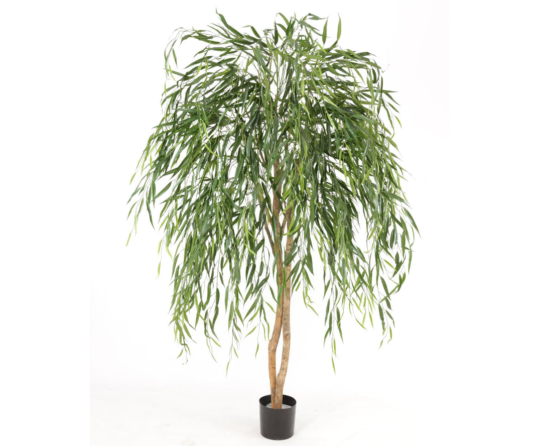 Trauerweide Kunstbaum, ca. 185cm hoch mit Naturstamm - Grosser künstlicher Weidenbaum mit Echtholz S