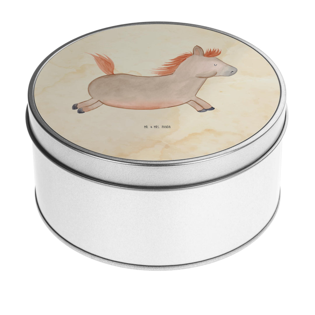 Mr. & Mrs. Panda Blechdose rund Pferd Springen - Geschenk, Bauernhof, Metallkiste mit Deckel, ausrei