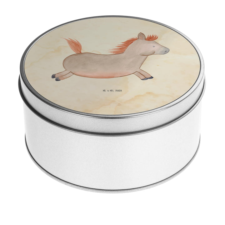 Mr. & Mrs. Panda Blechdose rund Pferd Springen - Geschenk, Bauernhof, Metallkiste mit Deckel, ausrei