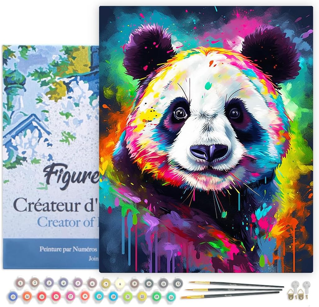 Figured'Art Malen Nach Zahlen Erwachsene Mit Rahmen Panda Farbenfroh Abstrakt - Paint by Numbers Bas