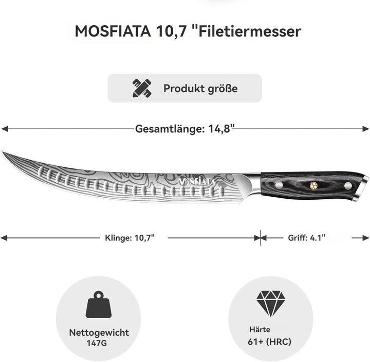 MOSFiATA Fleischmesser Extrem Scharf - 10,7-Zoll Metzgermesser aus EN1.4116 Stahl, Ideal für Filetie