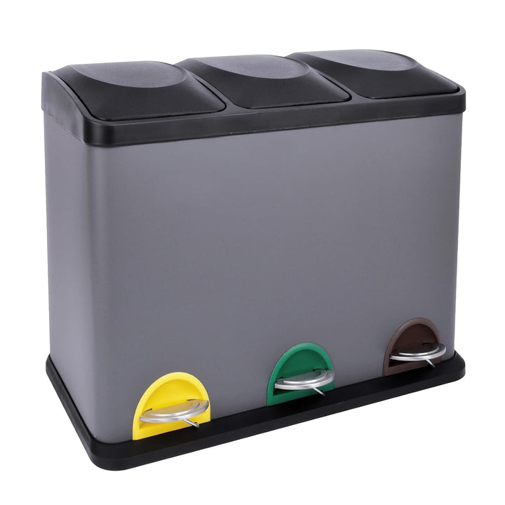 SVITA TC3X15 Treteimer 45 Liter Grau 3X 15L dreifach Abfalleimer 3er-Mülleimer Mülltrennung