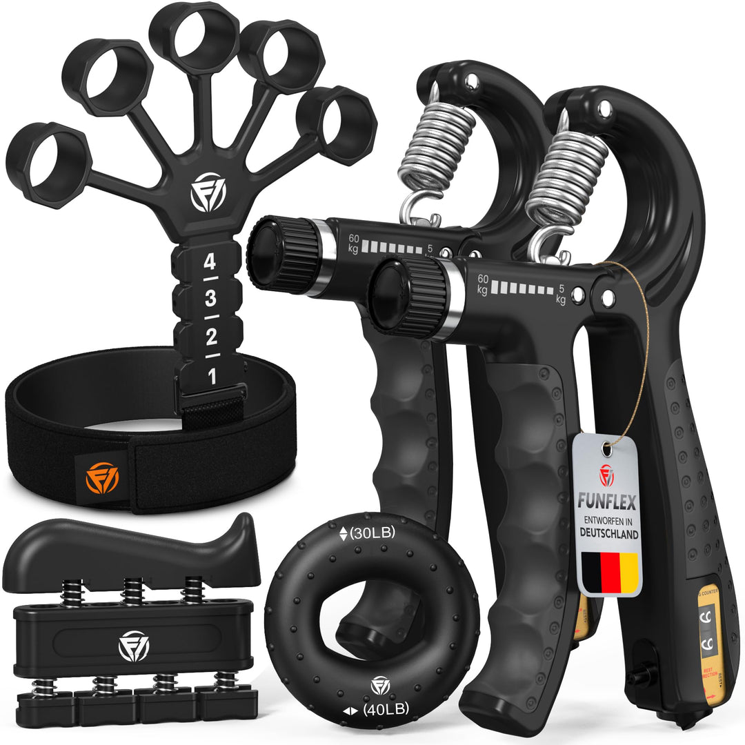 Handtrainer Fingertrainer, Verstellbares Griffkraft Trainer Set -5-Teilig- Unterarmtrainer, Fingerst