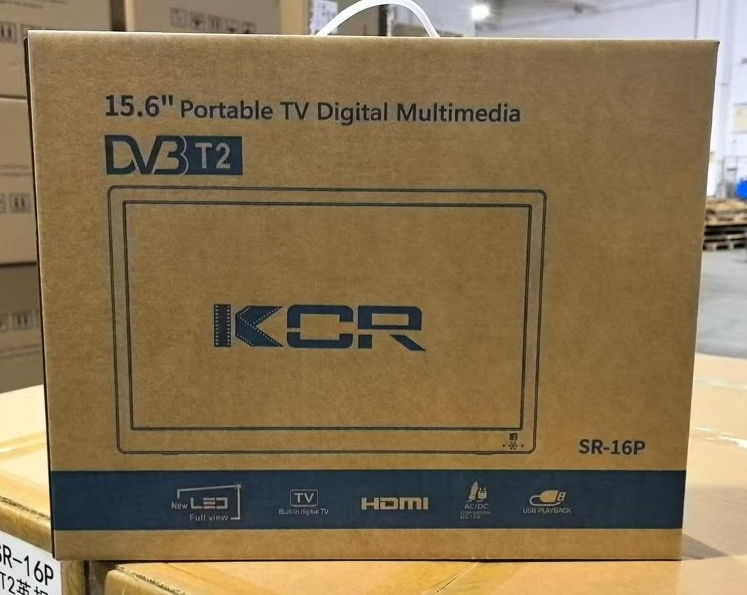 KCR Tragbarer Digitalfernseher, 12 V DVB-T2 TV, HDMI/AV/USB-Eingänge, Fernbedienung, 12 V Kfz-Ladege